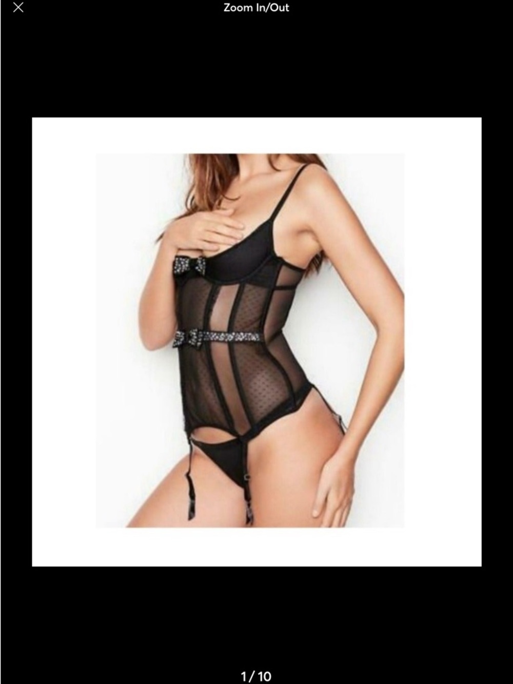 Victoria’s Secret Shine Strap Open Cup Black Lace Bodysuit/Garter Straps 36D